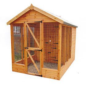wooden kennel with enclosed run